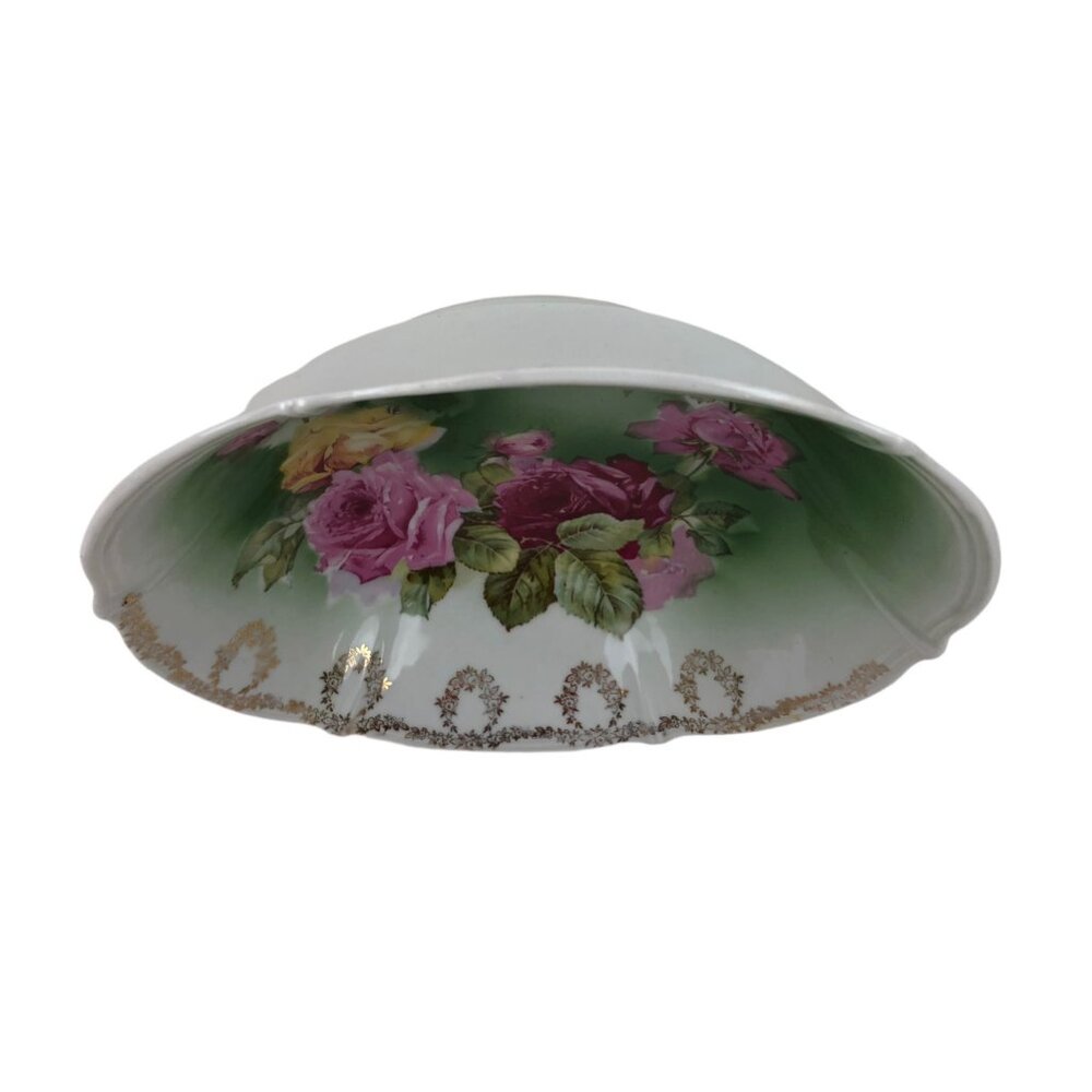 Antique Weimar Germany Porcelain Bowl With Floral Pattern & Gold Accents - Picture 4 of 10